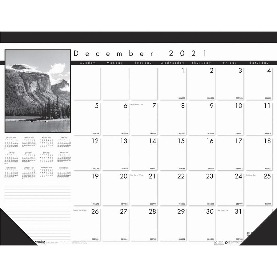 House of Doolittle Black on White Calendar Desk Pad - Julian Dates - Monthly - 13 Month - December 2023 - December 2024 - 1 Month Single Page Layout - 22" x 17" Sheet Size - 2.75" x 2.25" Block - Desk. Picture 4