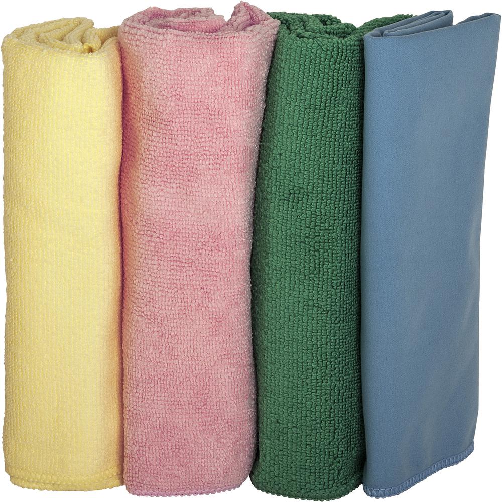 Genuine Joe Color-coded Microfiber Cleaning Cloths - 16" x 16" - Assorted - MicroFiber - 4 / Pack. Picture 6