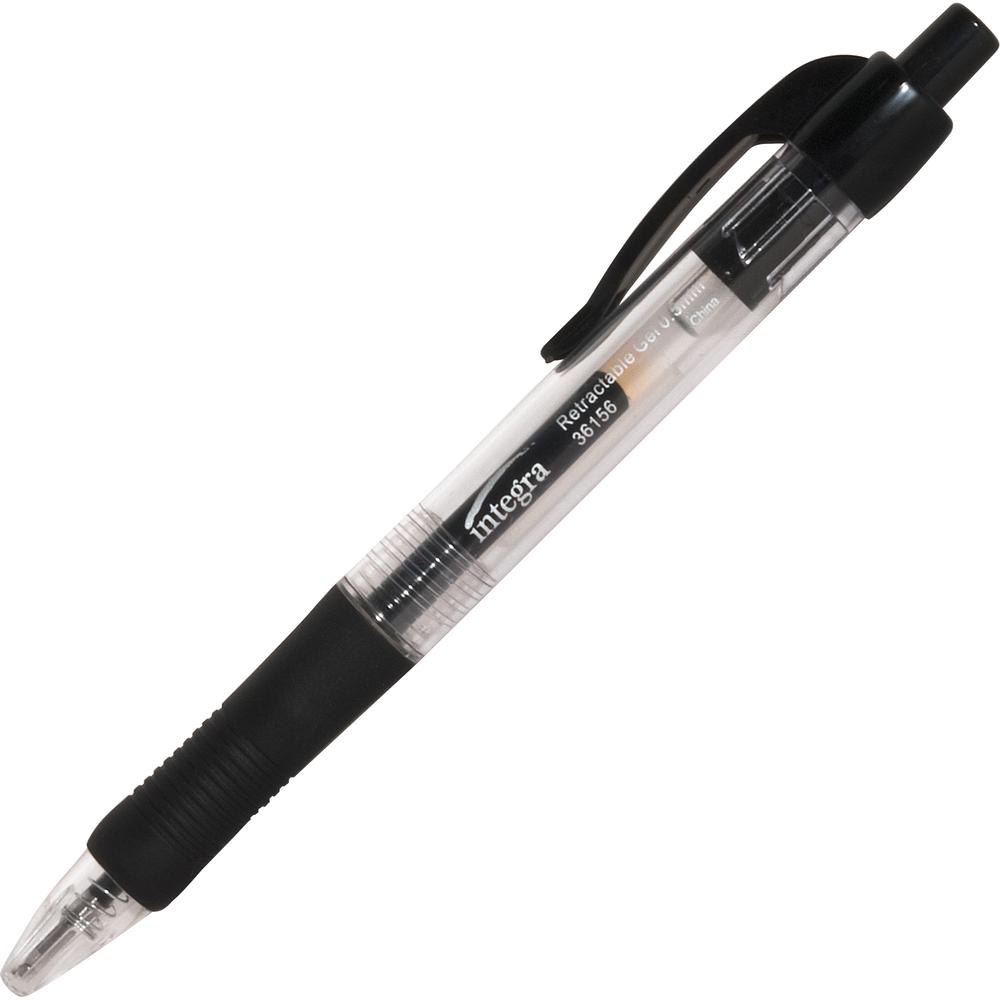 Integra Retractable 0.5mm Gel Pens - Fine Pen Point - 0.5 mm Pen Point Size - Retractable - Black Gel-based Ink - Black Barrel - Metal Tip - 1 Dozen. Picture 3