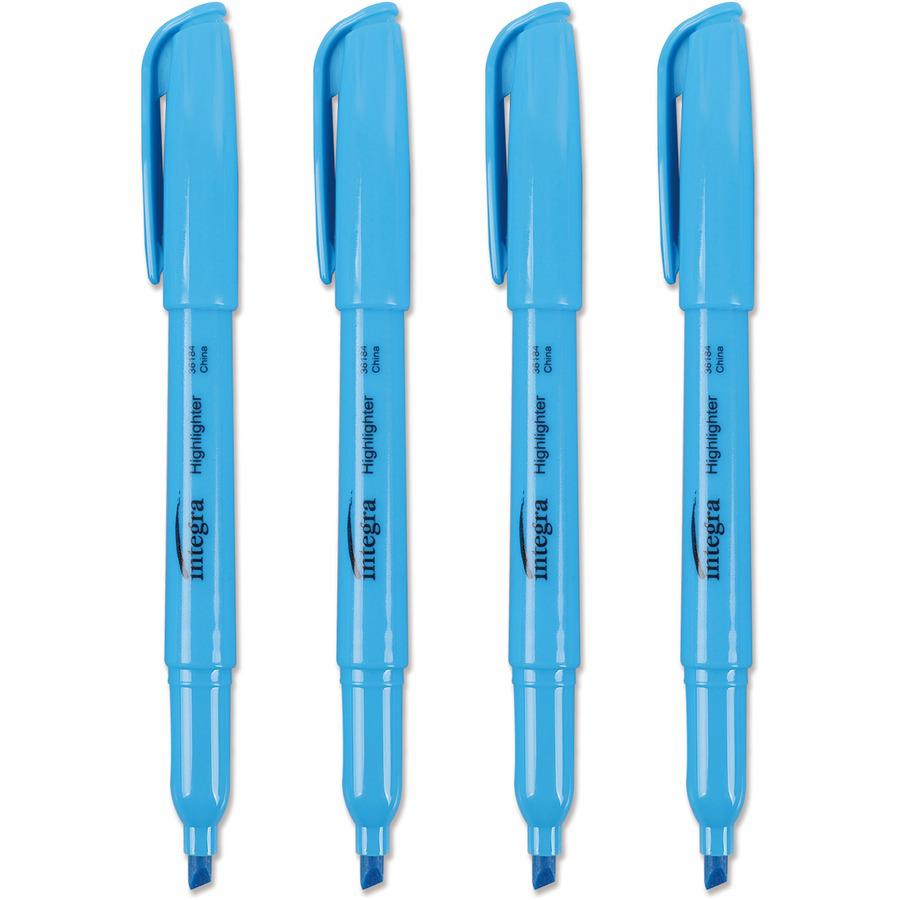 Integra Pen Style Fluorescent Highlighters - Chisel Marker Point Style - Fluorescent Blue - 1 Dozen. Picture 2