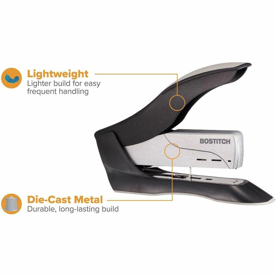 Bostitch Spring-Powered Antimicrobial Heavy Duty Stapler - 100 Sheets Capacity - 210 Staple Capacity - Full Strip - 1/2" Staple Size - 1 Each - Black, Gray. Picture 13