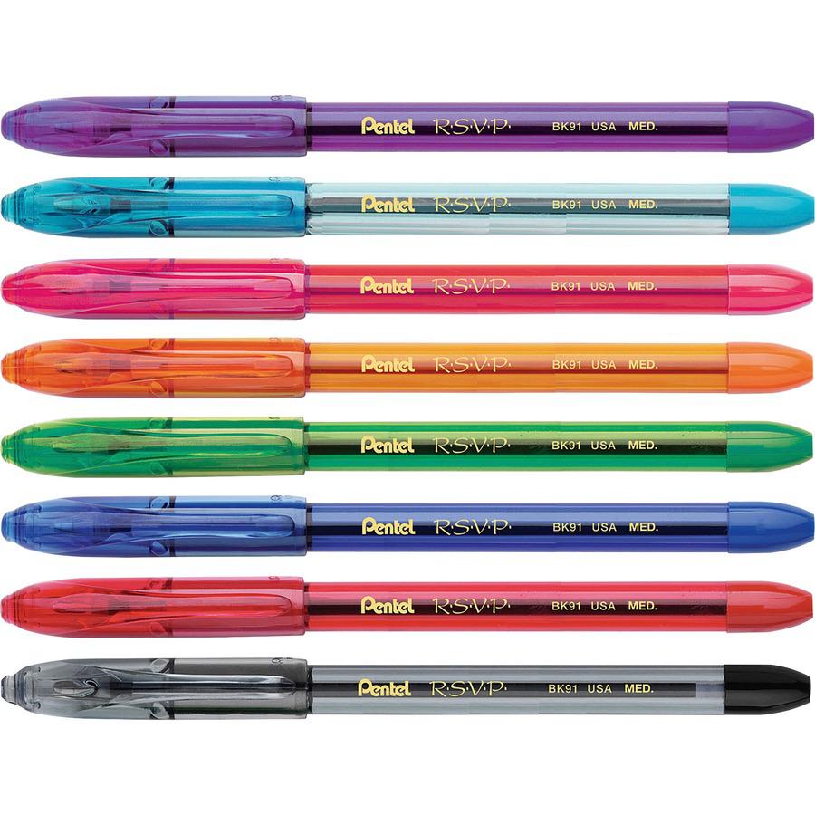Pentel R.S.V.P. Multi Pack Stick Ballpoint Pens - Medium Pen Point - 1 mm Pen Point Size - Refillable - Assorted - Assorted Barrel - 8 / Pack. Picture 2