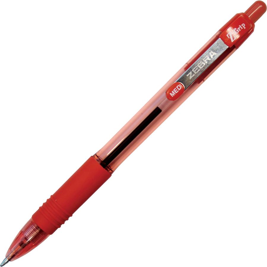 Zebra Pen Z-Grip Retractable Ballpoint Pens - Medium Pen Point - 1 mm Pen Point Size - Retractable - Red - Clear, Red Barrel - 1 / Dozen. Picture 5
