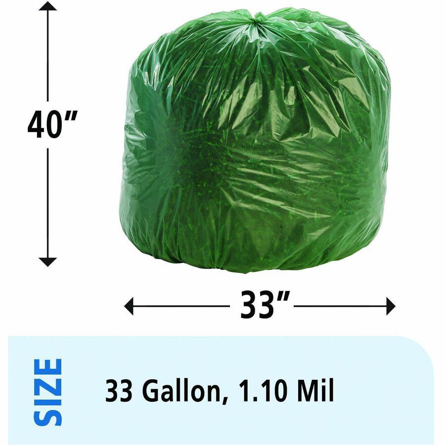 Stout Controlled Life-Cycle Plastic Trash Bags - 33 gal Capacity - 33" Width x 40" Length - 1.10 mil (28 Micron) Thickness - Green - 40/Carton - Office Waste. Picture 13