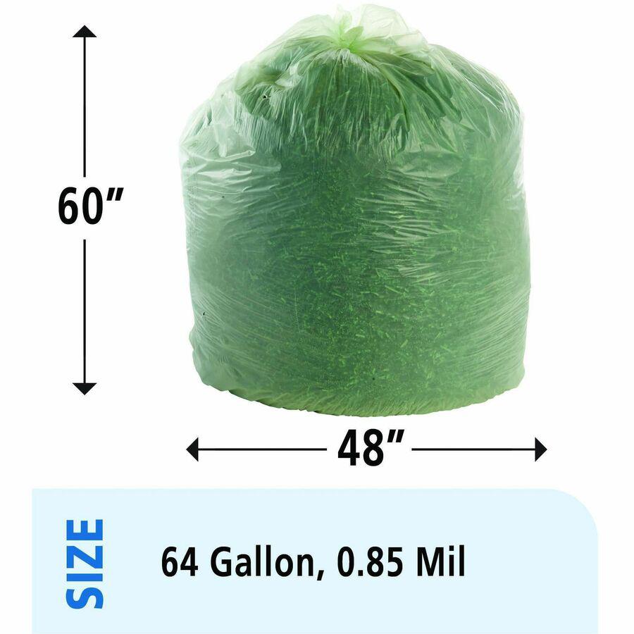 Stout EcoSafe Trash Bags - 64 gal Capacity - 48" Width x 60" Length - 0.85 mil (22 Micron) Thickness - Green - Plastic - 30/Carton. Picture 15
