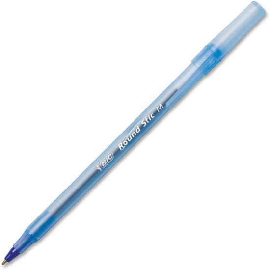 BIC Round Stic Ballpoint Pens - Medium Pen Point - Blue - Blue Barrel - 60 / Box. Picture 5