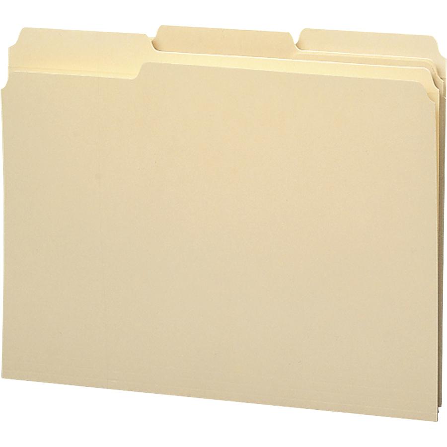Smead 1/3 Tab Cut Letter Recycled Top Tab File Folder - 8 1/2" x 11" - Top Tab Location - Assorted Position Tab Position - Manila - Manila - 100% Recycled - 100 / Box. Picture 3