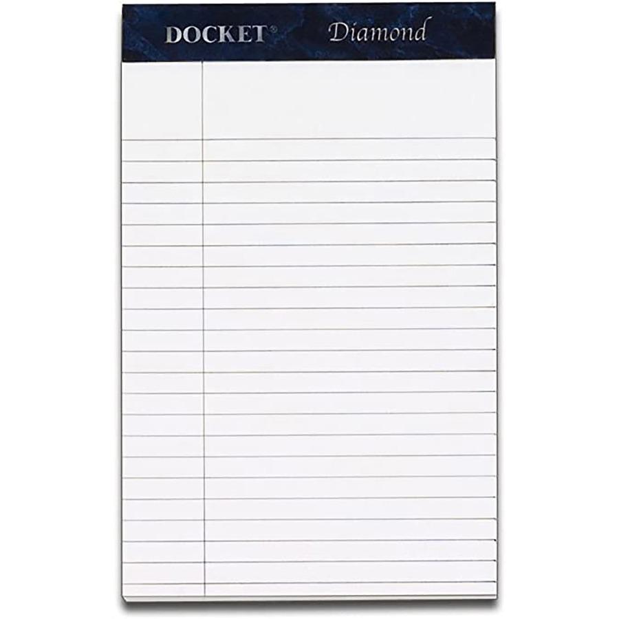 TOPS Docket Diamond Writing Tablet - Jr.Legal - 50 Sheets - Double Stitched - 24 lb Basis Weight - Jr.Legal - 5" x 8" - 8" x 5" - White Paper - Perforated, Rigid, Acid-free - 4 / Box. Picture 4