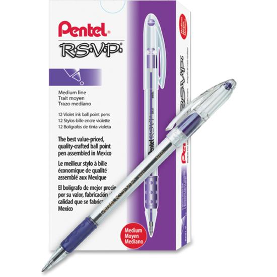 Pentel R.S.V.P. Ballpoint Stick Pens - Medium Pen Point - 1 mm Pen Point Size - Refillable - Violet - Clear Barrel - 1 Dozen. Picture 3