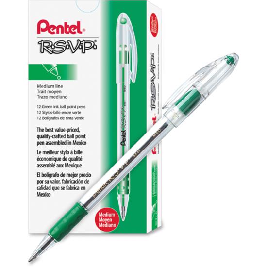 Pentel R.S.V.P. Ballpoint Stick Pens - Medium Pen Point - 1 mm Pen Point Size - Refillable - Green - Clear Barrel - 1 Dozen. Picture 3