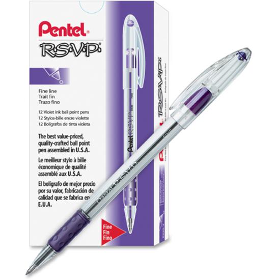Pentel R.S.V.P. Ballpoint Stick Pens - Fine Pen Point - 0.7 mm Pen Point Size - Refillable - Violet - Clear Barrel - 1 Dozen. Picture 3