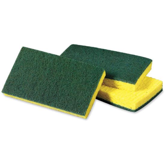 Scotch-Brite Medium-Duty Scrub Sponges - 3.5" Height x 6.3" Width x 6.1" Length x 700 mil Thickness - 10/Pack - Cellulose, Synthetic Fiber - Yellow, Green. Picture 4