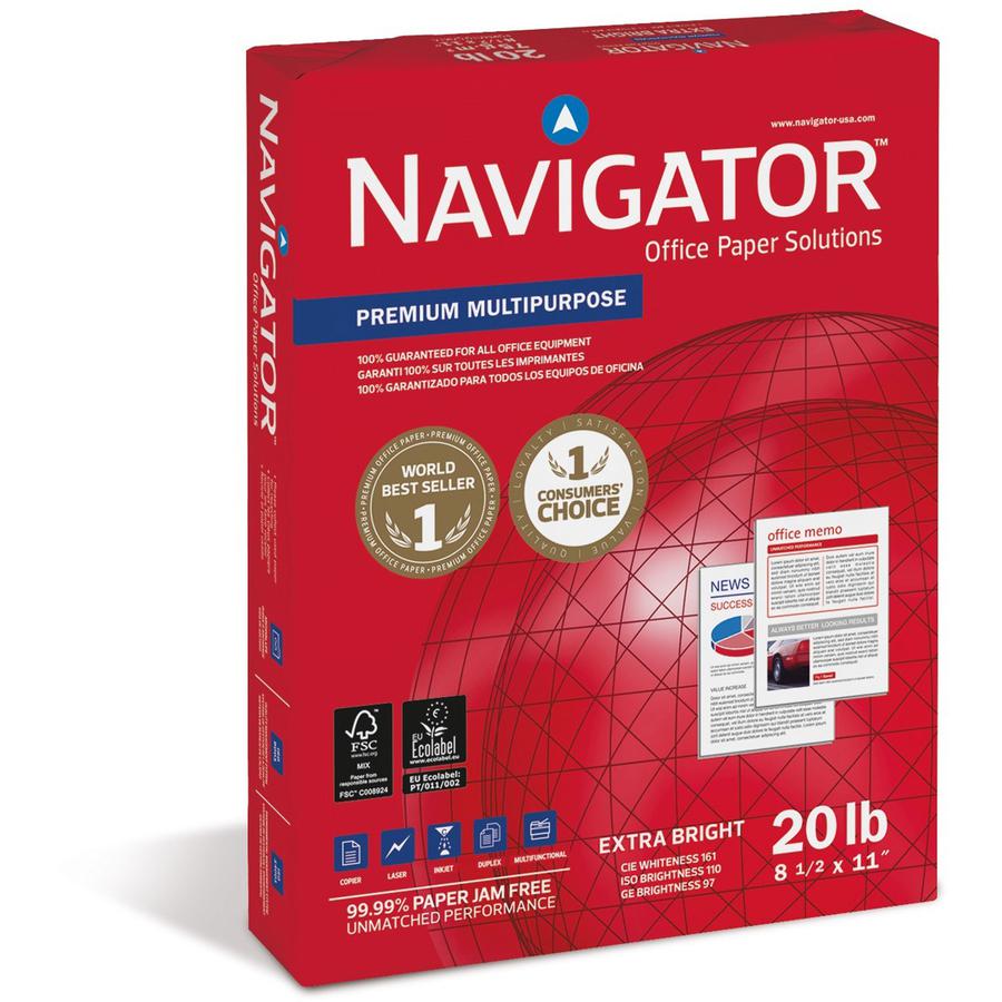 Navigator Premium Multipurpose Trusted Performance Paper - Extra Opacity - White - 97 Brightness - Letter - 8 1/2" x 11" - 20 lb Basis Weight - 5000 / Carton - White. Picture 4