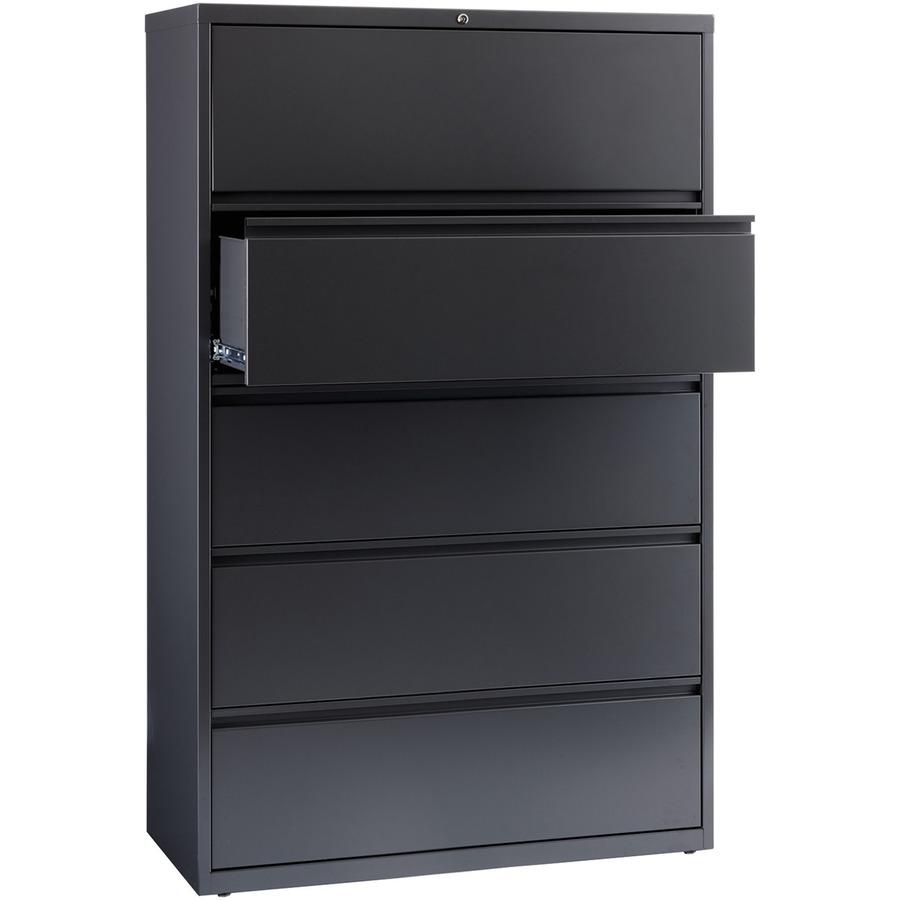 Lorell Fortress Series Lateral File w/Roll-out Posting Shelf - 42" x 18.6" x 67.7" - 5 x Drawer(s) - Legal, Letter, A4 - Lateral - Rust Proof, Leveling Glide, Interlocking - Charcoal - Steel - Recycle. Picture 11