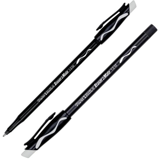 Paper Mate Erasermate Ballpoint Pens - Medium Pen Point - Retractable - Black - Black Barrel - 1 Dozen. Picture 2