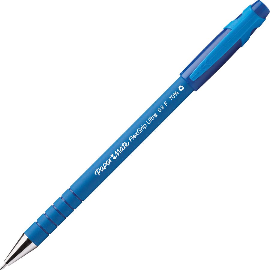 Paper Mate Flexgrip Ultra Recycled Pens - Fine Pen Point - Blue - Blue Rubber Barrel - 1 / Box. Picture 6