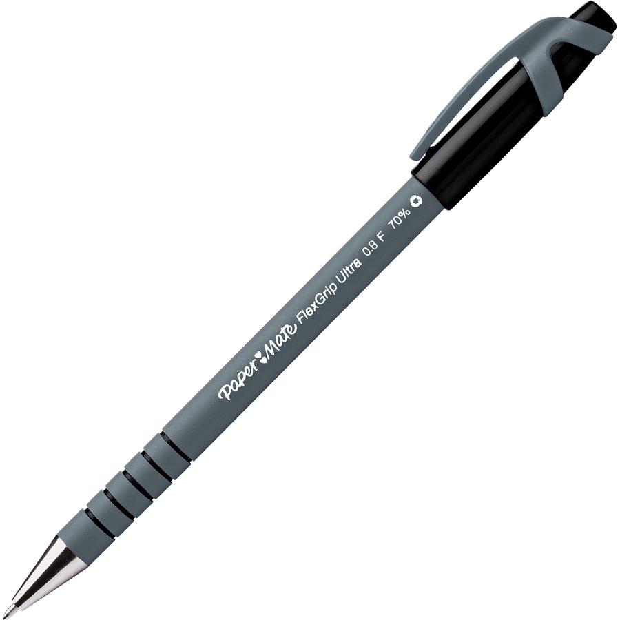 Paper Mate Flexgrip Ultra Recycled Pens - Fine Pen Point - Black - Black Rubber Barrel - 1 Dozen. Picture 5