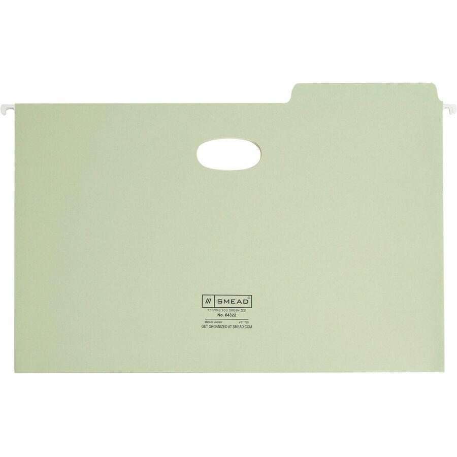 Smead FasTab 1/3 Tab Cut Legal Recycled Hanging Folder - 8 1/2" x 14" - 3 1/2" Expansion - Top Tab Location - Assorted Position Tab Position - Moss - 10% Recycled - 9 / Box. Picture 8
