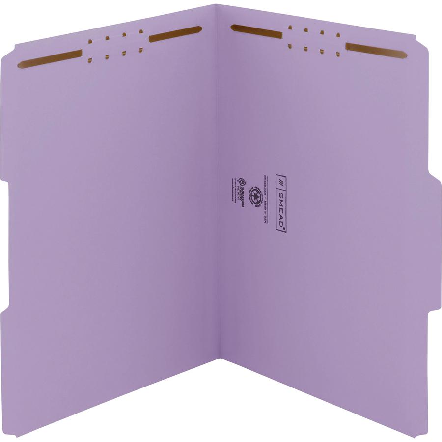 Smead 1/3 Tab Cut Letter Recycled Fastener Folder - 8 1/2" x 11" - 3/4" Expansion - 2 x 2K Fastener(s) - 2" Fastener Capacity - Top Tab Location - Assorted Position Tab Position - Lavender - 10% Recyc. Picture 7