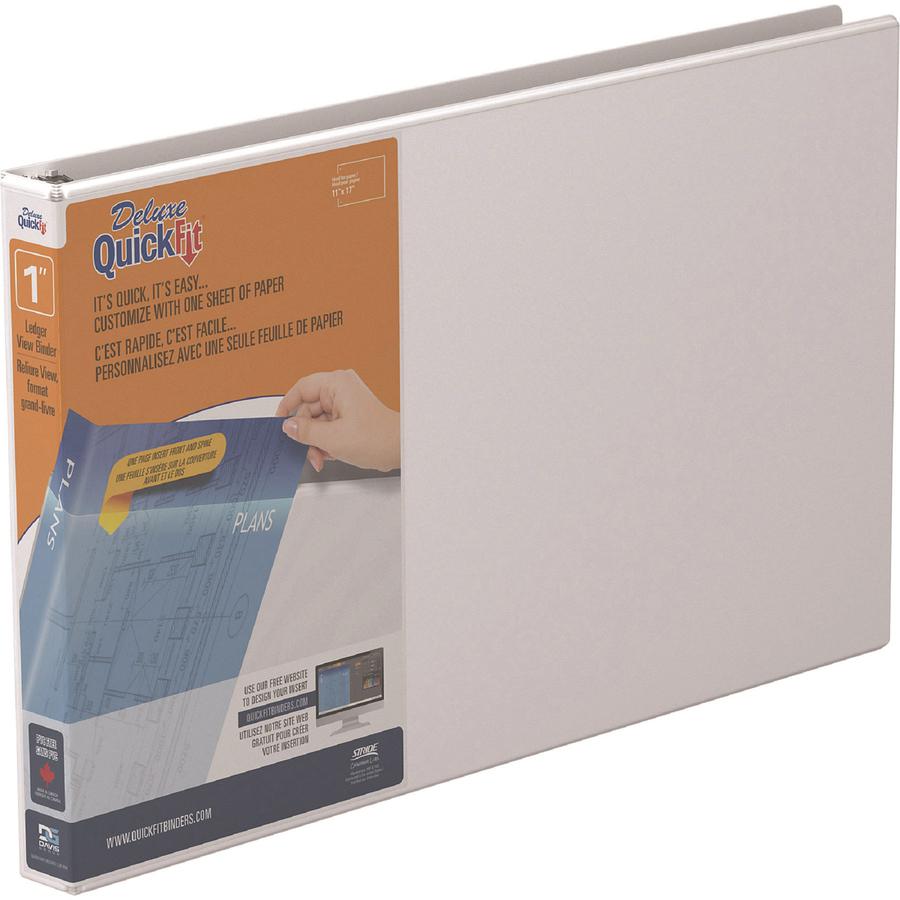 QuickFit D-ring Ledger Binder - 1" Binder Capacity - Ledger - 11" x 17" Sheet Size - D-Ring Fastener(s) - 1 Internal Pocket(s) - White - Recycled - Label Holder, Clear Overlay, Heavy Duty - 1 Each. Picture 2