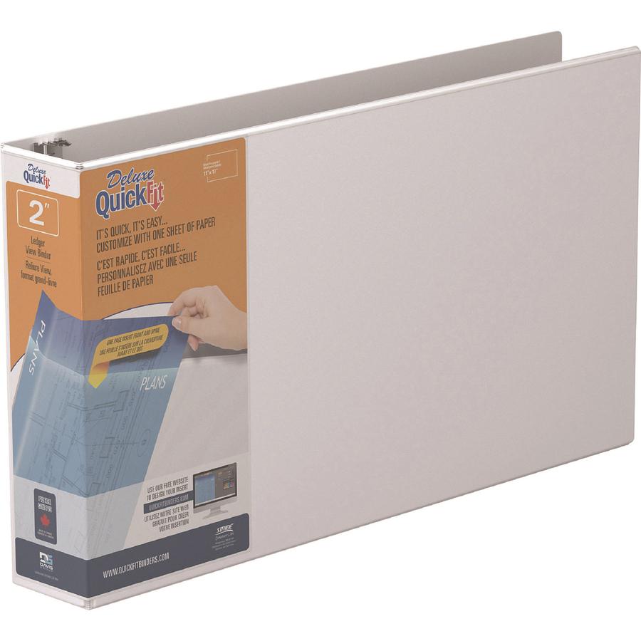 QuickFit D-ring Ledger Binder - 2" Binder Capacity - Ledger - 11" x 17" Sheet Size - D-Ring Fastener(s) - 1 Internal Pocket(s) - White - Recycled - Label Holder, Clear Overlay, Heavy Duty - 1 Each. Picture 4