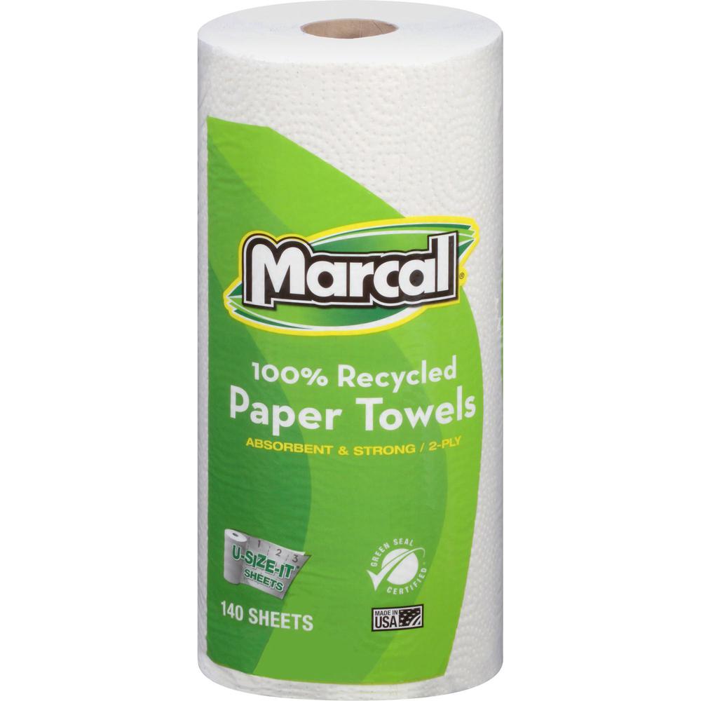 Marcal Giant Paper Towel in a Roll Out Carton - 2 Ply - 140 Sheets/Roll - White - Paper - Perforated - For Office Building, Washroom, Restroom - 12 / Carton. Picture 2