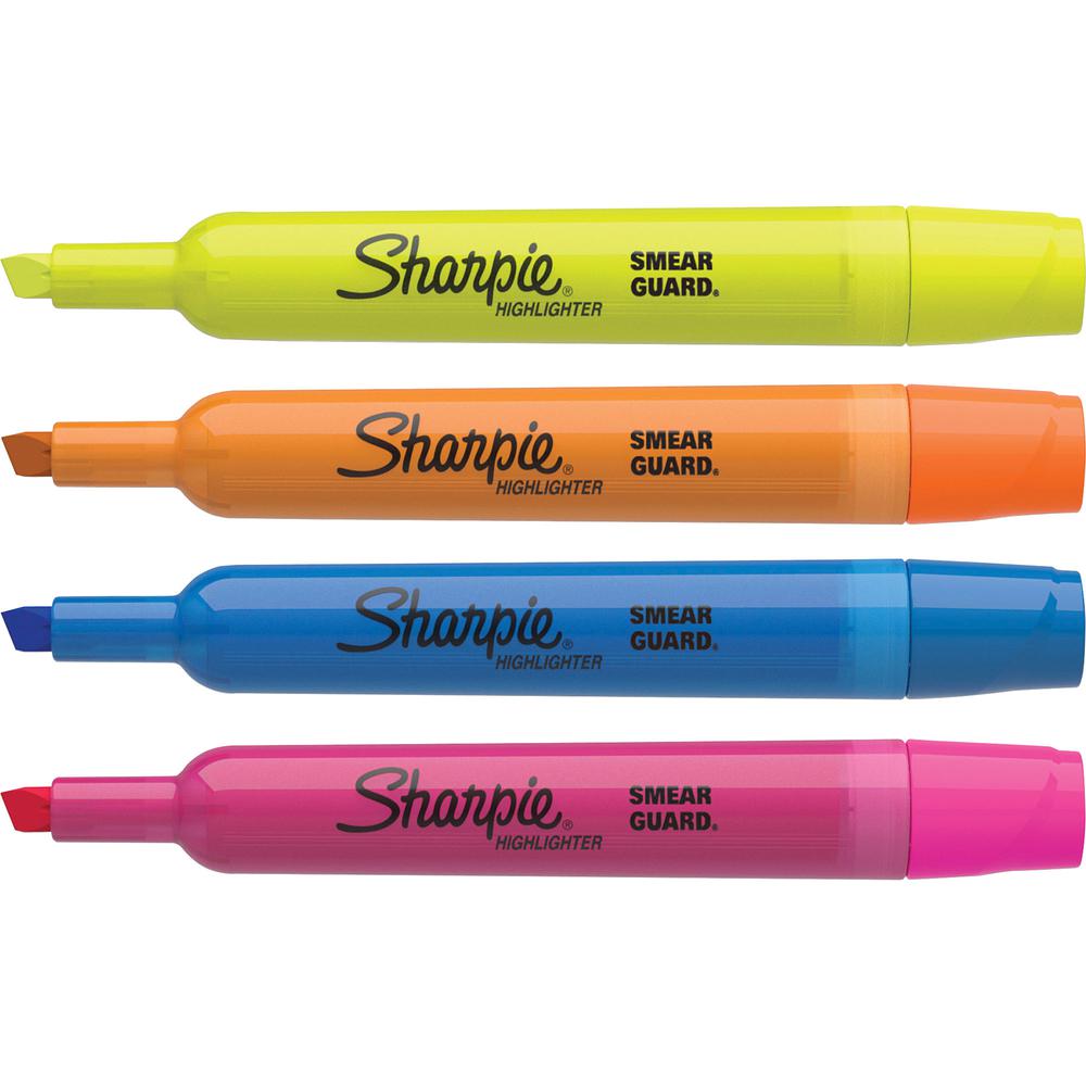 Sharpie Tank Style Accent Highlighters - Chisel Marker Point Style - Yellow, Orange, Pink, Blue - 4 / Pack. Picture 2