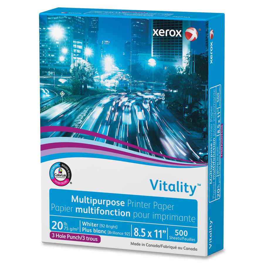 Vitality 3-Hole Punched Inkjet Print Copy & Multipurpose Paper - 92 Brightness - 90% Opacity - Letter - 8 1/2" x 11" - 20 lb Basis Weight - 5000 / Carton. Picture 4
