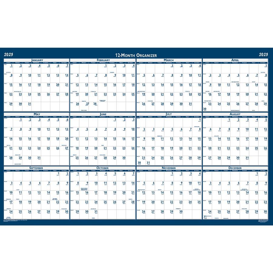 House of Doolittle Dated 66" Laminated Wall Planner - Julian Dates - Yearly - 12 Month - January 2024 - December 2024 - 66" x 33" Sheet Size - 2" x 2.25" Block - Blue, Gray - Paper - Laminated - 1 Eac. Picture 4