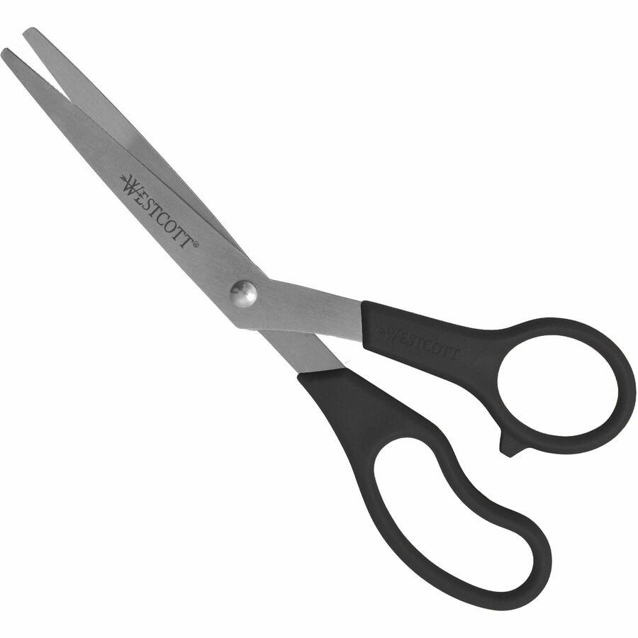 Westcott 8" All Purpose Bent Scissors - 3.50" Cutting Length - 8" Overall Length - Bent - Stainless Steel - Pointed Tip - Black - 3 / Pack. Picture 10
