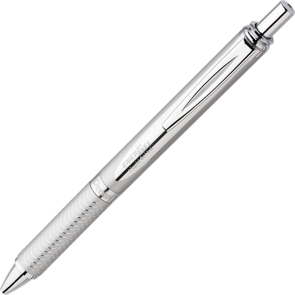 EnerGel EnerGel Alloy Retractable Gel Pens - Medium Pen Point - 0.7 mm Pen Point Size - Refillable - Retractable - Black Gel-based Ink - Metallic Silver Metal Barrel - Stainless Steel Tip - 1 / Pack. Picture 3