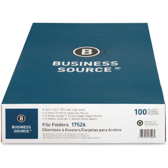 Business Source 1/3 Tab Cut Legal Recycled Top Tab File Folder - 8 1/2" x 14" - 3/4" Expansion - Top Tab Location - Assorted Position Tab Position - Manila - Manila - 10% Recycled - 100 / Box. Picture 8