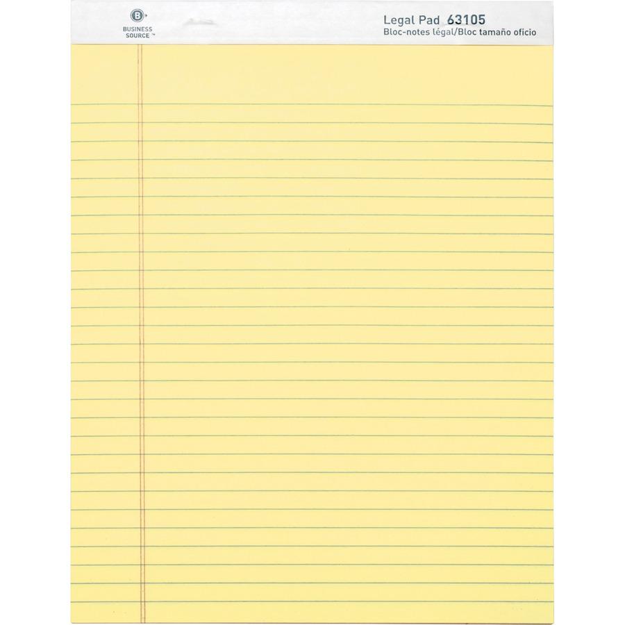 Business Source Micro-Perforated Legal Ruled Pads - 50 Sheets - 0.34" Ruled - 16 lb Basis Weight - 8 1/2" x 11 3/4" - Canary Paper - Micro Perforated, Easy Tear, Sturdy Back - 1 Dozen. Picture 4