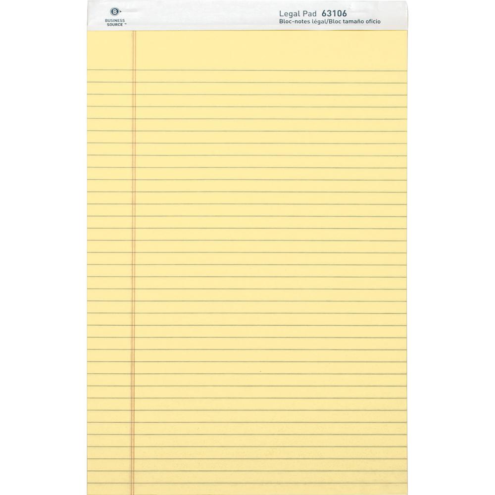 Business Source Micro - Perforated Legal Ruled Pads - Legal - 50 Sheets - 0.34" Ruled - 16 lb Basis Weight - 8 1/2" x 14" - Canary Paper - Micro Perforated, Easy Tear, Sturdy Back - 1 Dozen. Picture 4