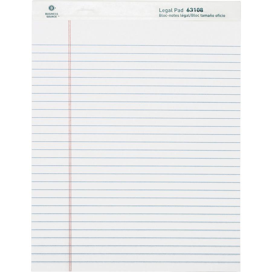 Business Source Micro-Perforated Legal Ruled Pads - 50 Sheets - 0.34" Ruled - 16 lb Basis Weight - 8 1/2" x 11 3/4" - White Paper - Micro Perforated, Easy Tear, Sturdy Back - 1 Dozen. Picture 7