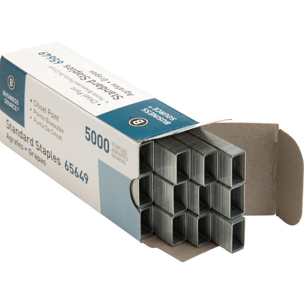 Business Source Chisel Point Standard Staples - 210 Per Strip - 1/4" Leg - 1/2" Crown - Holds 30 Sheet(s) - Chisel Point - Silver5000 / Box. Picture 10