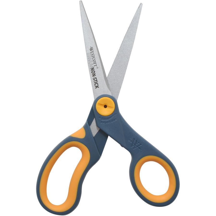 Westcott 8" Non-Stick Straight Scissors - 8" Overall Length - Straight-left/right - Titanium - Pointed Tip - Yellow - 1 Each. Picture 7