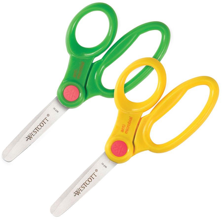 Westcott 5" Antimicrobial Kids Blunt Scissors - 5" Overall Length - Straight-left/right - Stainless Steel - Blunted Tip - Assorted - 12 / Pack. Picture 9