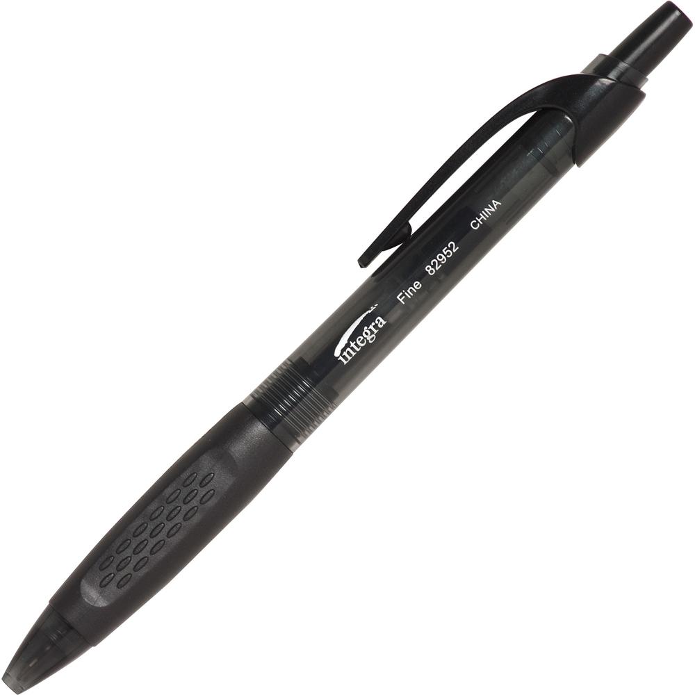Integra 82952 Retractable Ballpoint Pens - Fine Pen Point - Retractable - Black - Black, Transparent Barrel - 1 Dozen. Picture 2