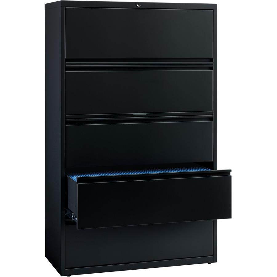 Lorell Fortress Series Lateral File w/Roll-out Posting Shelf - 42" x 18.6" x 67.7" - 5 x Drawer(s) for File - Letter, Legal, A4 - Lateral - Interlocking, Label Holder, Leveling Glide, Ball-bearing Sus. Picture 9