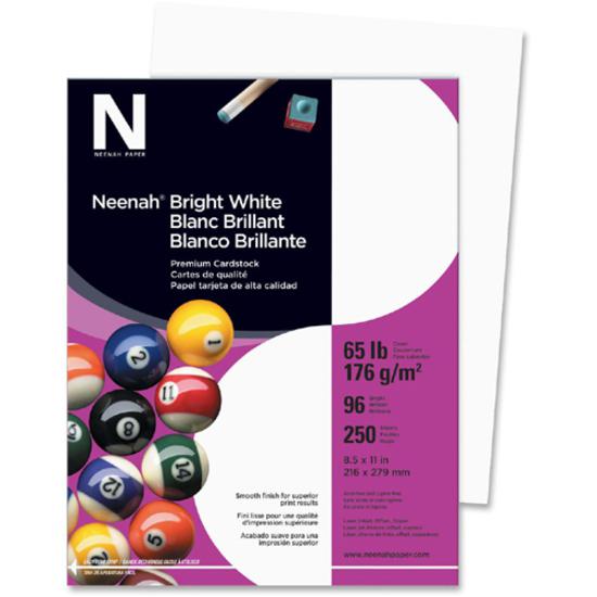 Neenah Bright White Cardstock - 96 Brightness - Letter - 8 1/2" x 11" - 65 lb Basis Weight - Smooth - 250 / Pack - Bright White. Picture 4