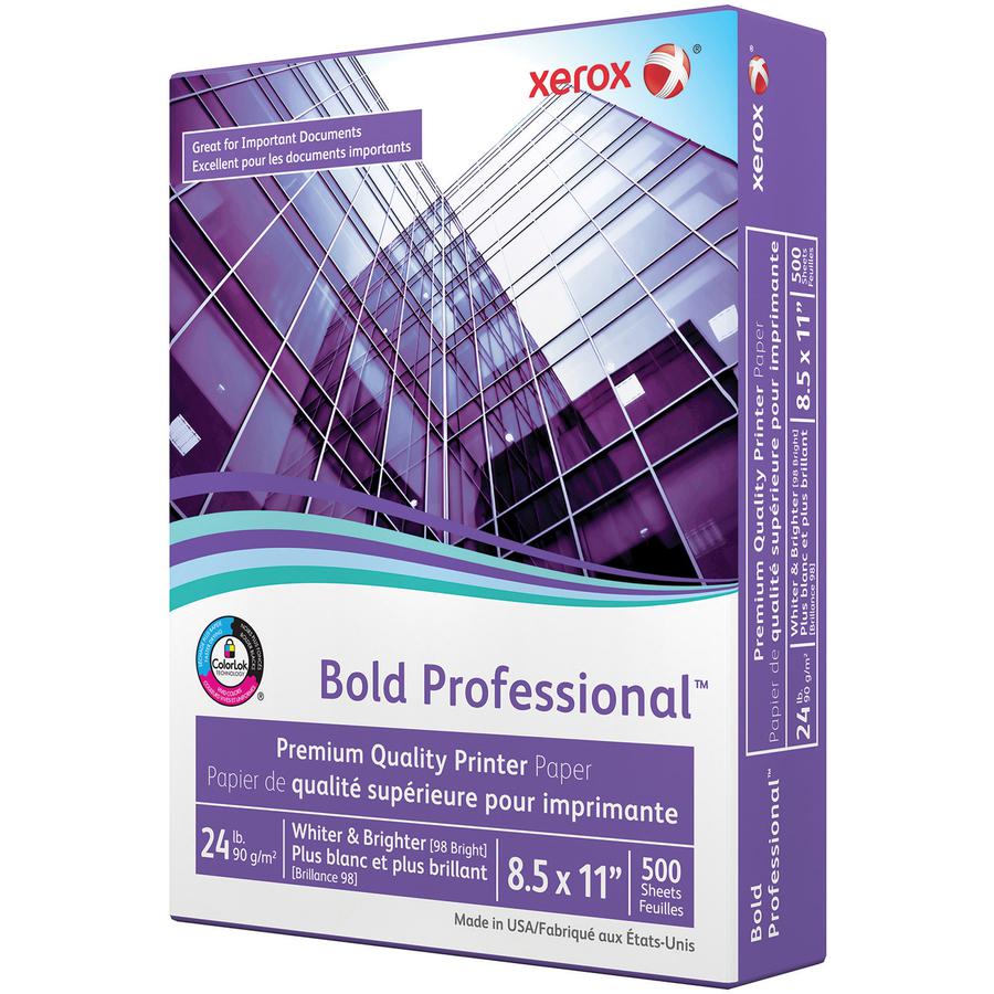 Xerox Bold Professional Quality Paper - Letter - 8 1/2" x 11" - 24 lb Basis Weight - 500 / Ream - Chlorine-free, Acid-free, ColorLok Technology, Jam-free - White. Picture 3