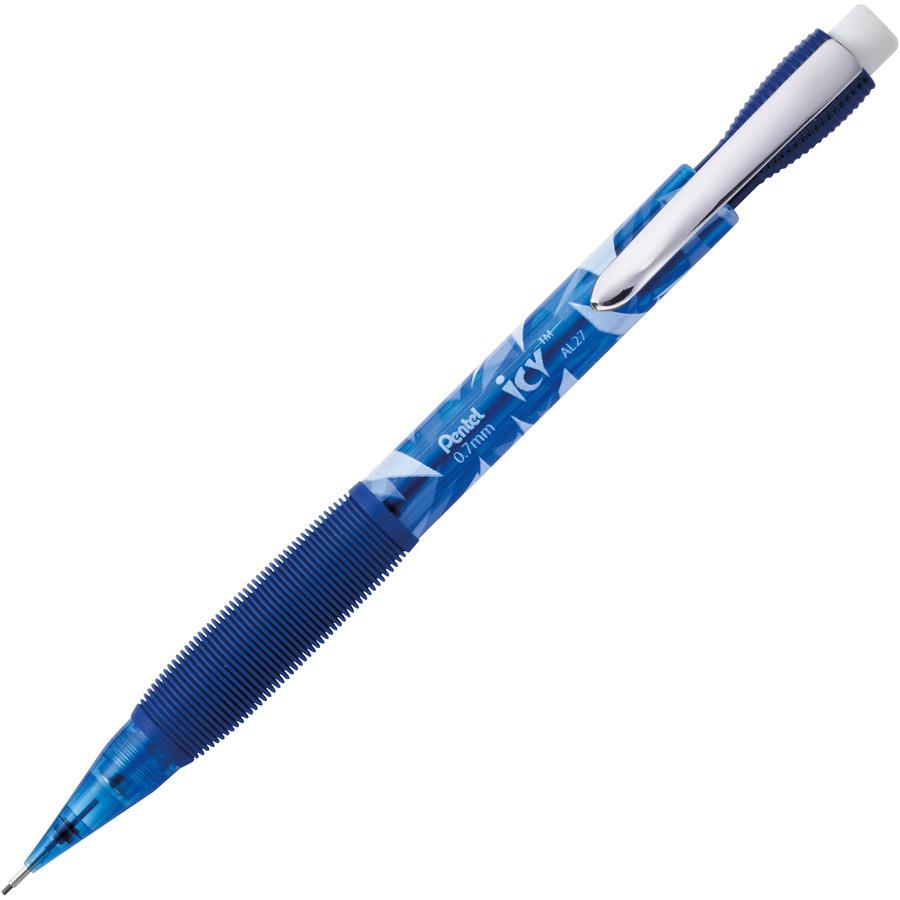 Pentel Icy Mechanical Pencil - #2 Lead - 0.7 mm Lead Diameter - Refillable - Translucent Blue Barrel - 24 / Pack. Picture 4