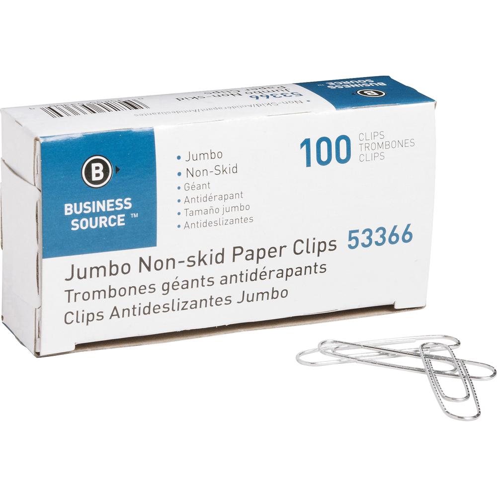 Business Source Jumbo Nonskid Paper Clips - Jumbo - 1000 / Pack - Silver. Picture 2