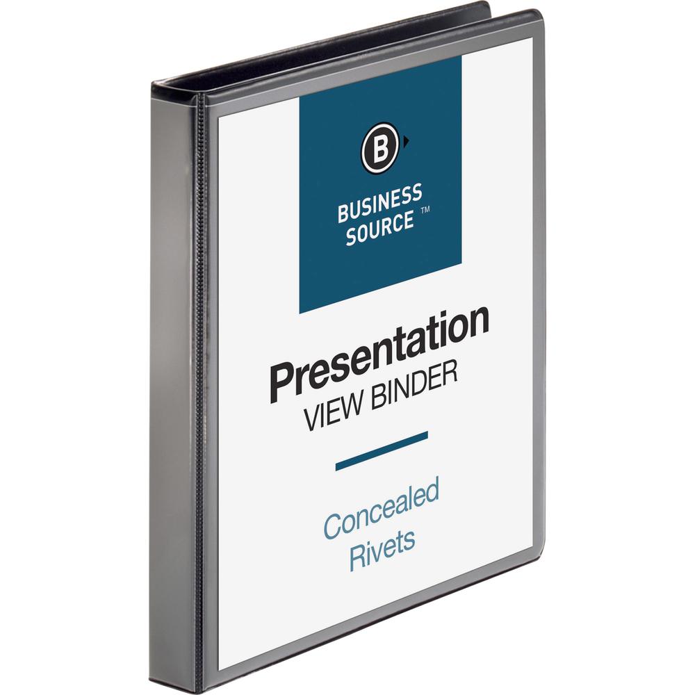 Business Source Round Ring Standard View Binders - 1" Binder Capacity - Letter - 8 1/2" x 11" Sheet Size - 225 Sheet Capacity - Round Ring Fastener(s) - 2 Pocket(s) - Vinyl - Black - 11.20 oz - Clear . Picture 3