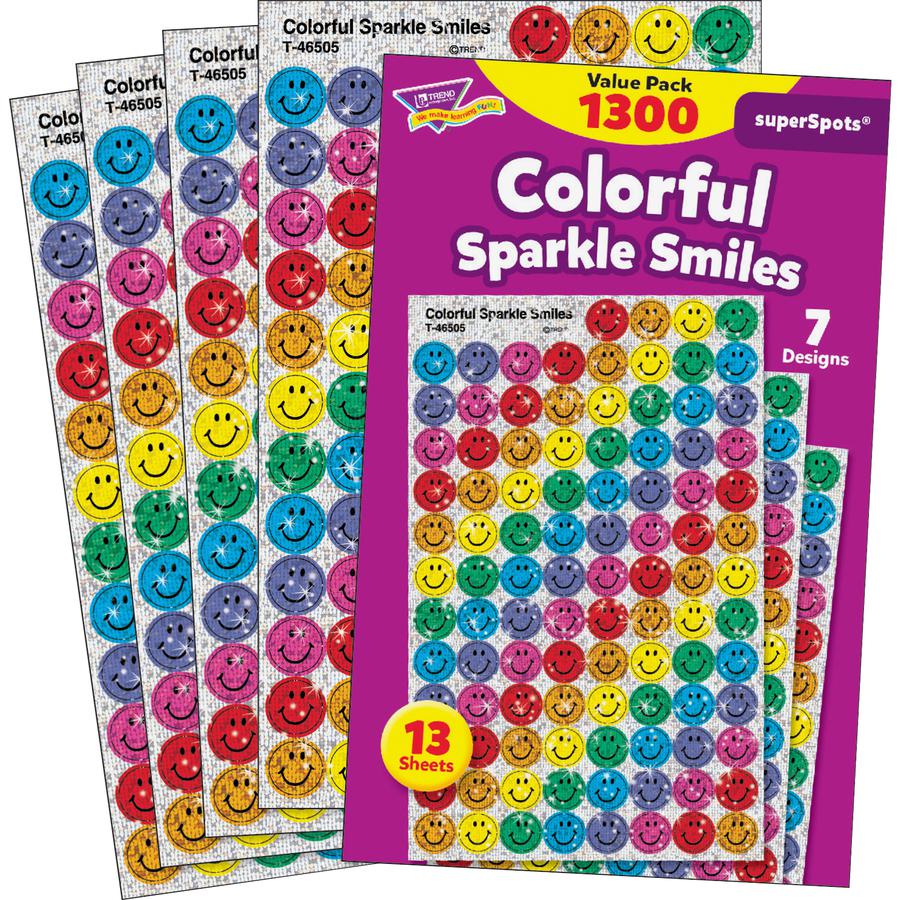 Trend SuperSpots Variety Pack Stickers - 1300 x Smilies Shape - Self-adhesive - Acid-free, Non-toxic, Photo-safe - Assorted - 1300 / Pack. Picture 3