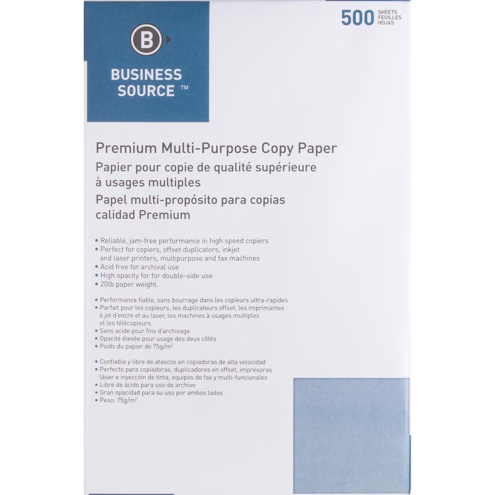 Business Source Premium Multipurpose Copy Paper - 92 Brightness - Ledger/Tabloid - 11" x 17" - 20 lb Basis Weight - 2500 / Carton - Acid-free - White. Picture 8