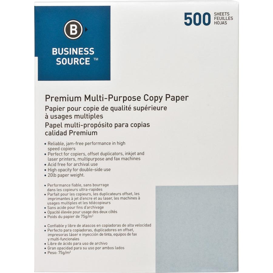 Business Source Multipurpose Copy Paper - 92 Brightness - Letter - 8 1/2" x 11" - 20 lb Basis Weight - 5000 / Carton - Acid-free - White. Picture 8