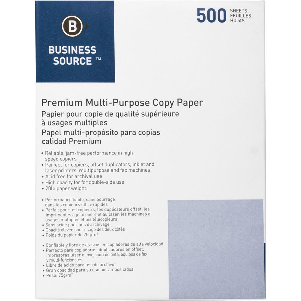 Business Source 3-Hole Punched Inkjet, Laser Copy & Multipurpose Paper - Letter - 8 1/2" x 11" - 20 lb Basis Weight - 5000 / Carton - White. Picture 3