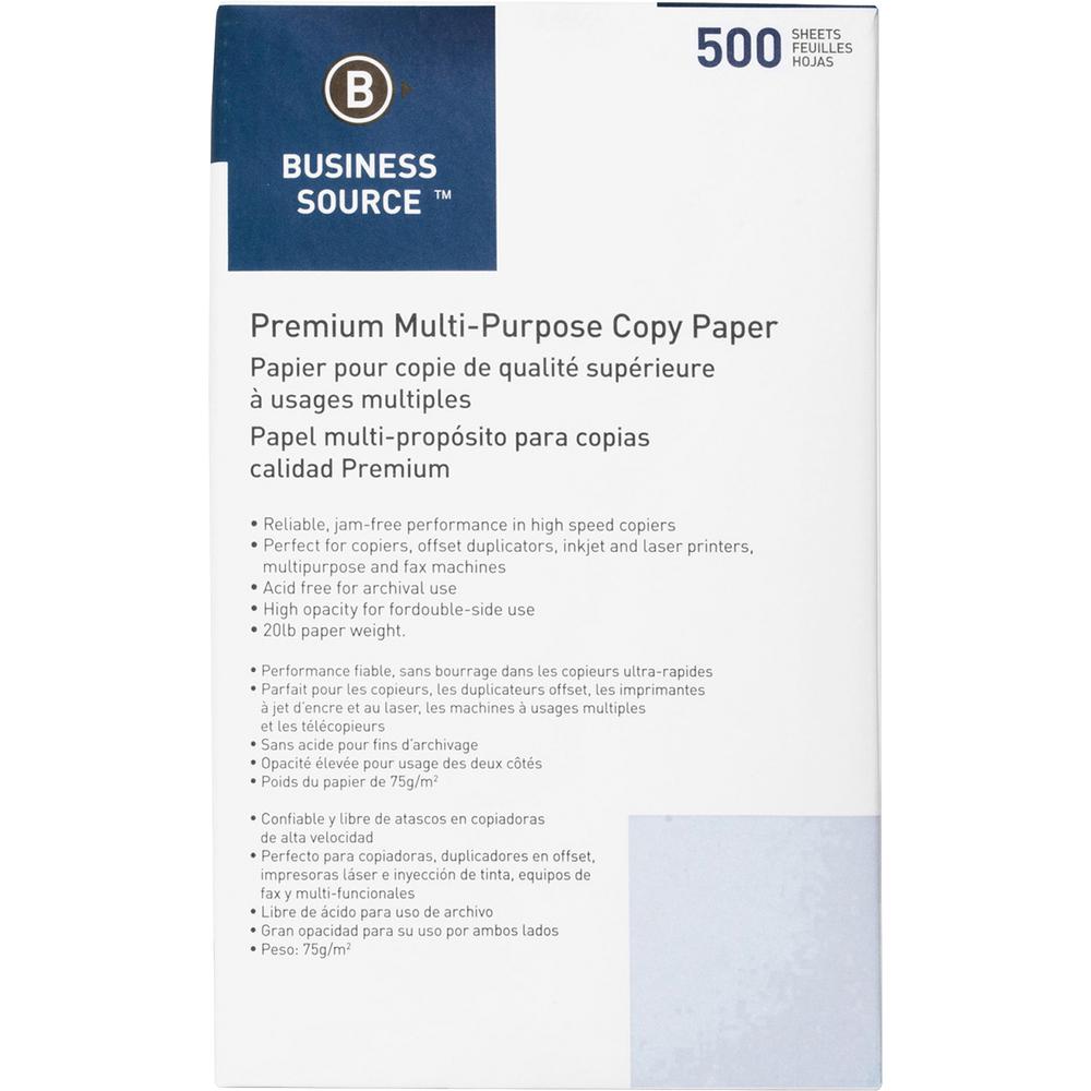 Business Source Premium Multipurpose Copy Paper - Legal - 8 1/2" x 14" - 20 lb Basis Weight - 5000 / Carton - White. Picture 4